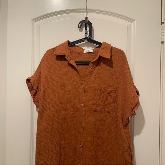 Camel Button Down Maternity Midi Dress - Picture 5 of 8